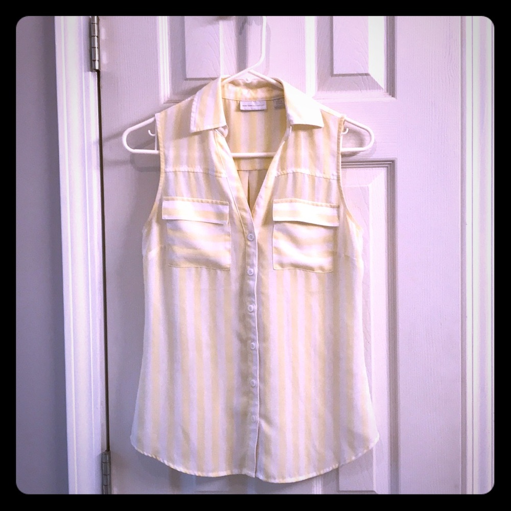 New York & Company yellow striped button down tank